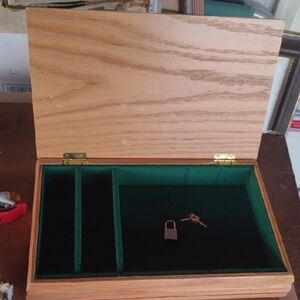 Wooden Jewelry Box with Green Interior